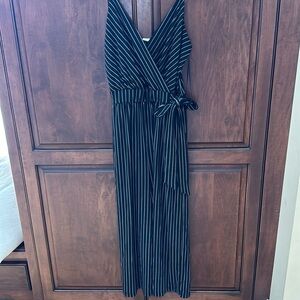 Kaileigh Rica Knit crop Jumpsuit- Black stripe